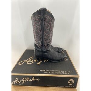 Larry Mahan Western Cowboy Boots Mens Size 8 D Black Genuine Lizard Vintage